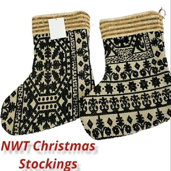 Boho NWT Christmas Stockings. Black & Cream 100% Cotton Washable Price Firm! - Picture 1 of 7
